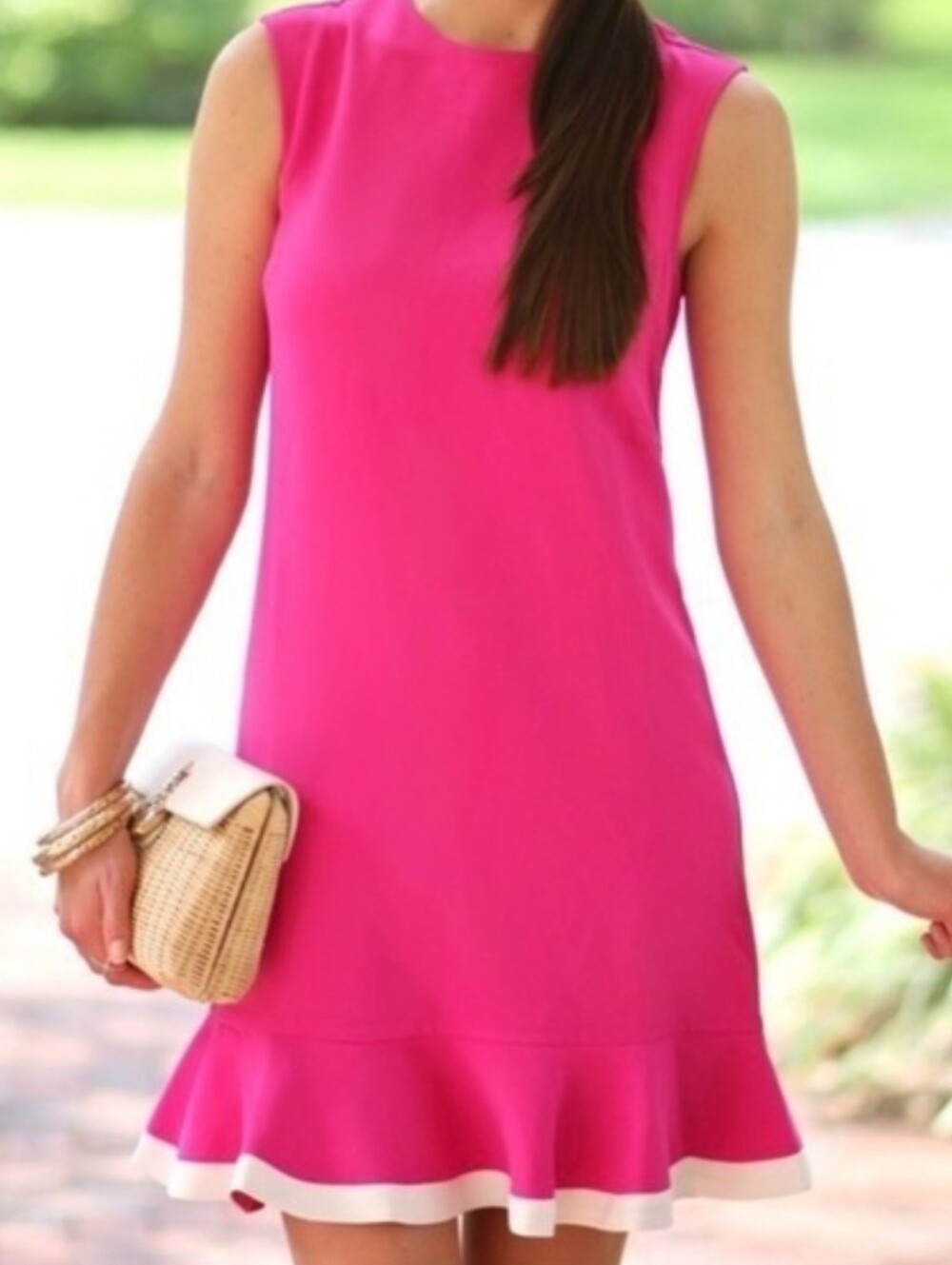 Victoria Beckham for Target Hot Pink Sleeveless Ruffle Hem Dress with White Trim